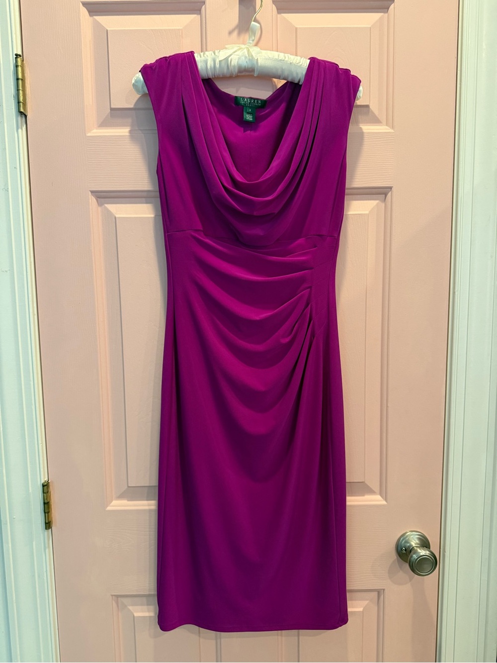 🌺Ralph Lauren Fuchsia Cowl-Neck Midi Dress EUC size 2